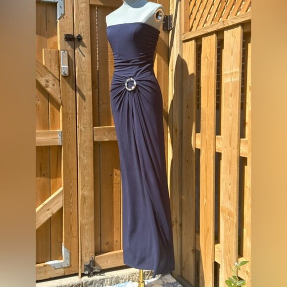 🆕 SIMKHAI 🧿 NWOT Emma Draped Jersey Bustier Midi Dress, Midnight Blue Sz US 4 - Picture 4 of 16